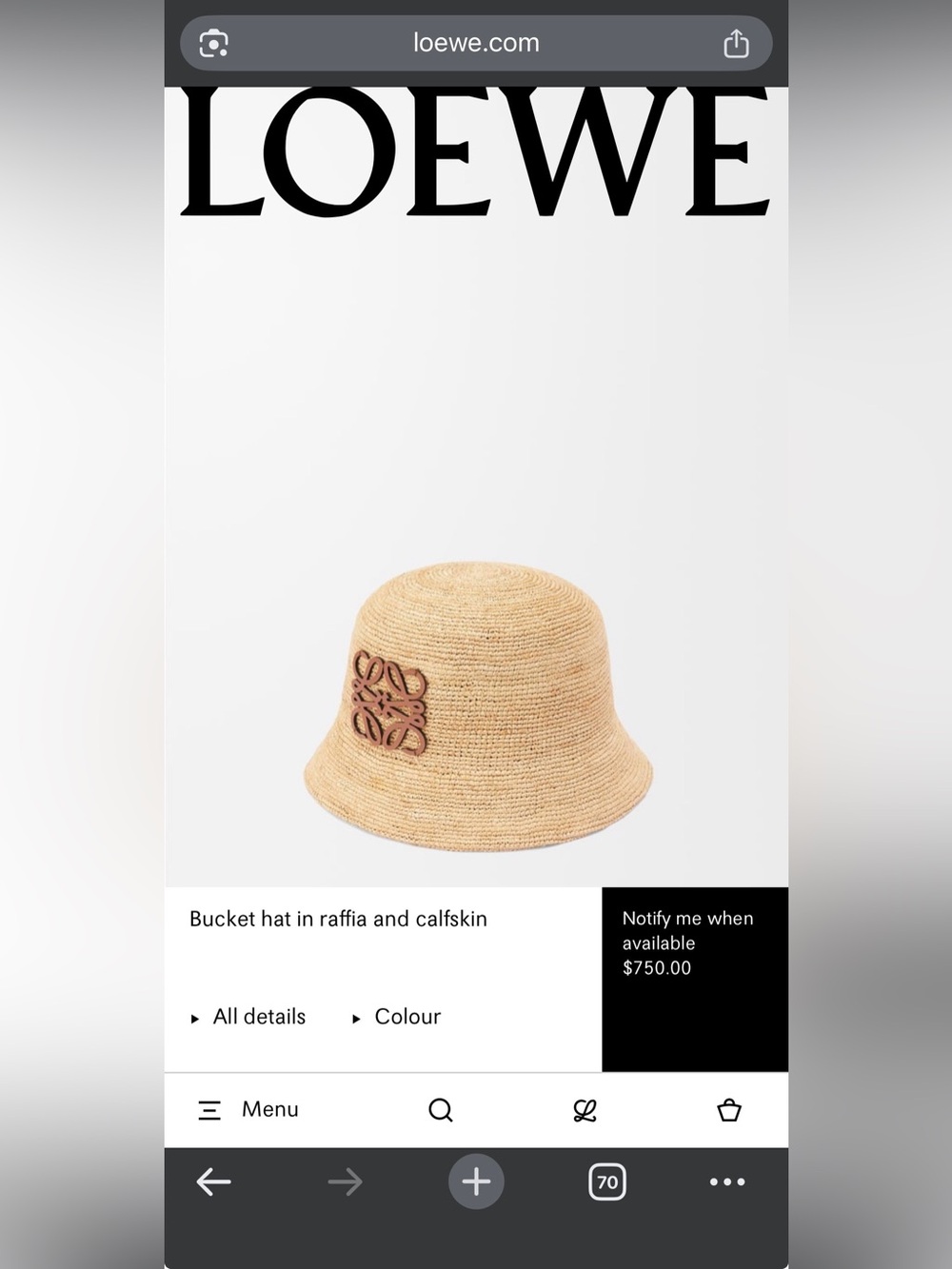 Loewe Straw Hat Size 57  Bucket hat in raffia and calfskin  Summer Hat Authentic - Picture 4 of 9